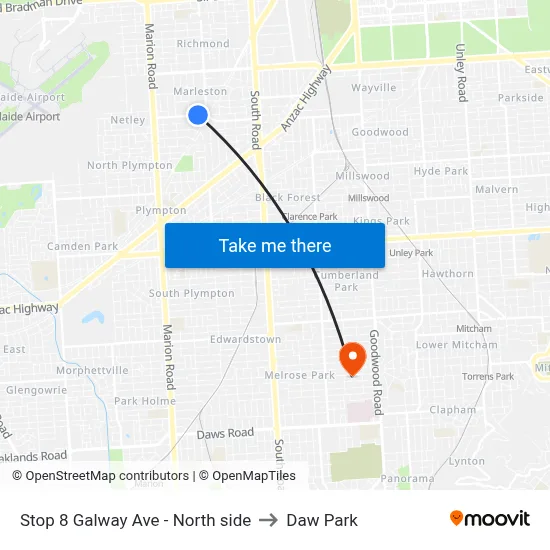 Stop 8 Galway Ave - North side to Daw Park map