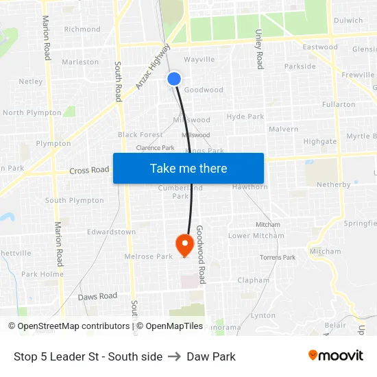 Stop 5 Leader St - South side to Daw Park map