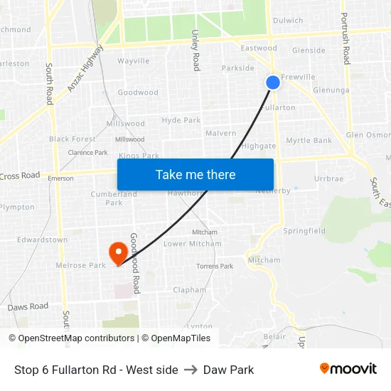 Stop 6 Fullarton Rd - West side to Daw Park map