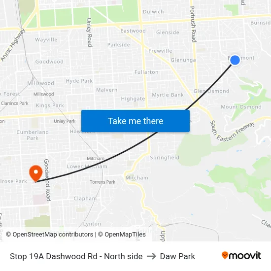 Stop 19A Dashwood Rd - North side to Daw Park map