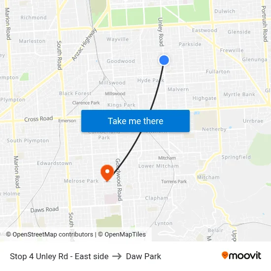 Stop 4 Unley Rd - East side to Daw Park map