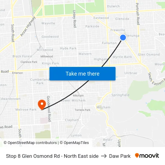 Stop 8 Glen Osmond Rd - North East side to Daw Park map