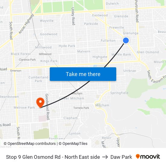 Stop 9 Glen Osmond Rd - North East side to Daw Park map