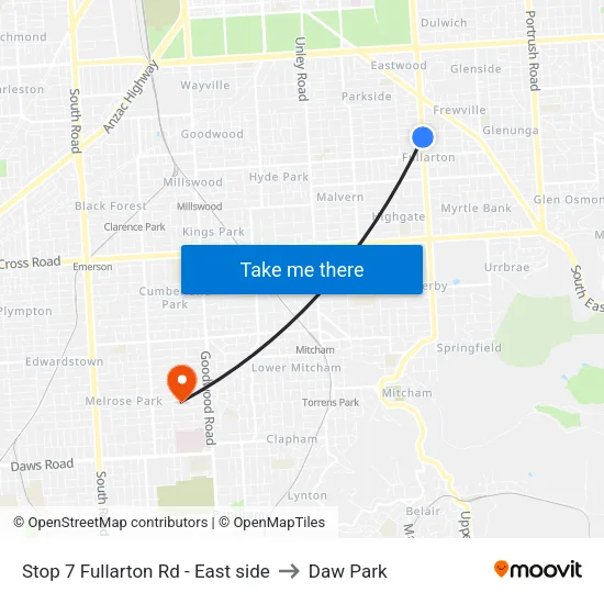 Stop 7 Fullarton Rd - East side to Daw Park map