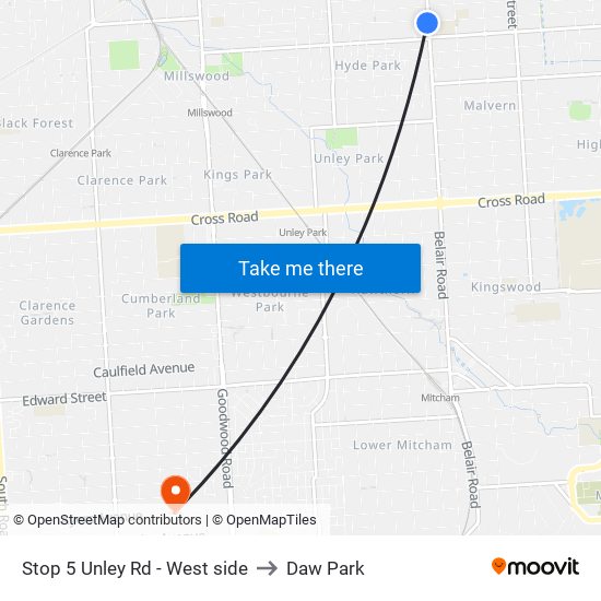 Stop 5 Unley Rd - West side to Daw Park map