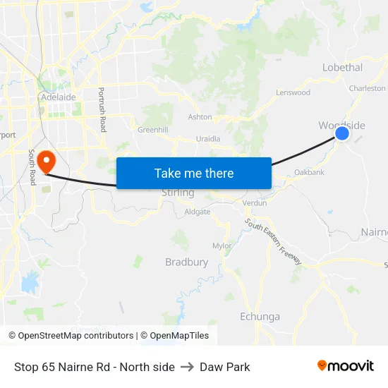 Stop 65 Nairne Rd - North side to Daw Park map