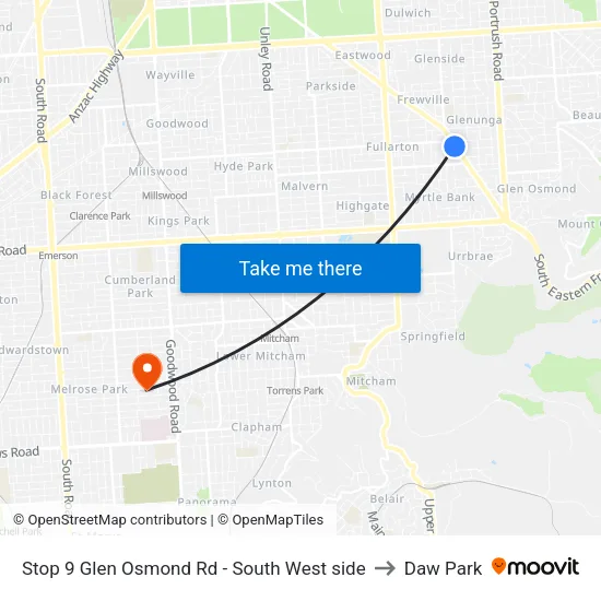 Stop 9 Glen Osmond Rd - South West side to Daw Park map