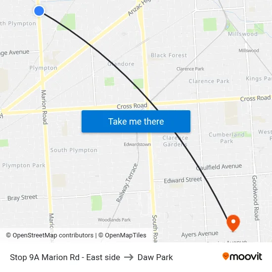 Stop 9A Marion Rd - East side to Daw Park map
