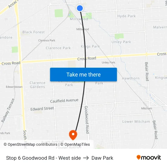 Stop 6 Goodwood Rd - West side to Daw Park map
