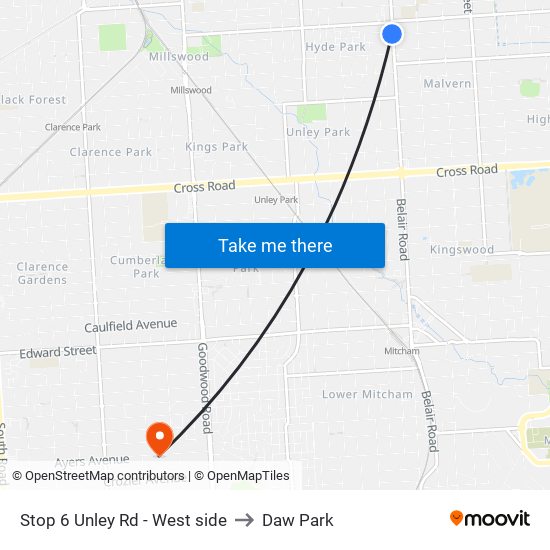Stop 6 Unley Rd - West side to Daw Park map