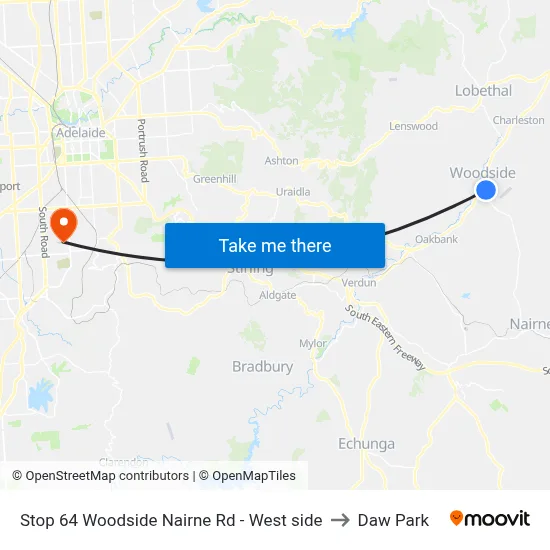 Stop 64 Woodside Nairne Rd - West side to Daw Park map