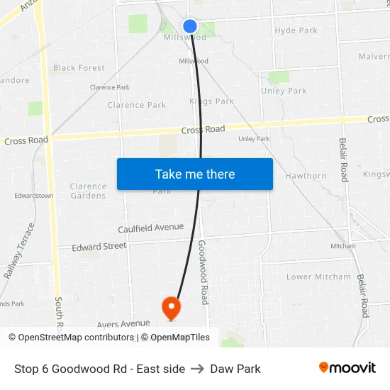Stop 6 Goodwood Rd - East side to Daw Park map