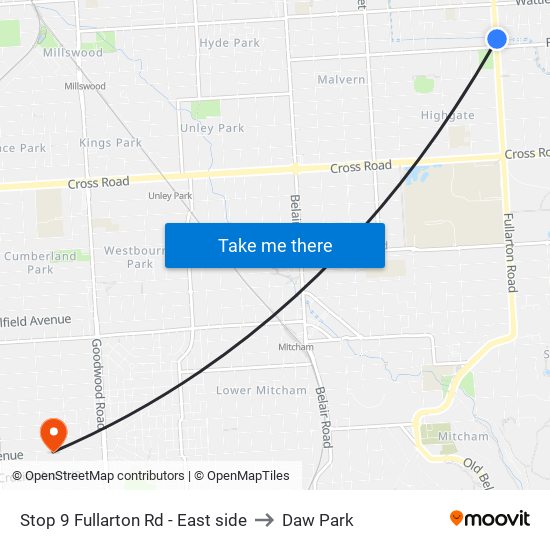 Stop 9 Fullarton Rd - East side to Daw Park map