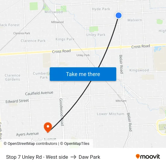 Stop 7 Unley Rd - West side to Daw Park map