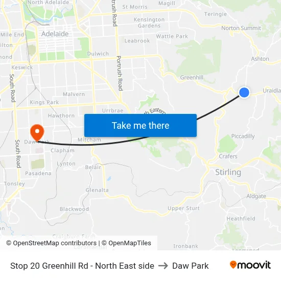 Stop 20 Greenhill Rd - North East side to Daw Park map