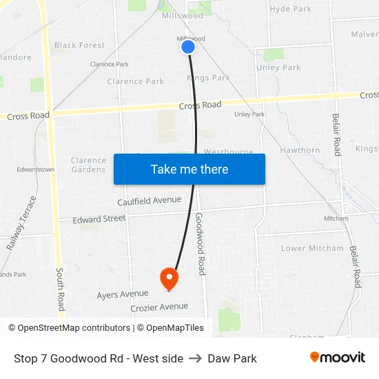 Stop 7 Goodwood Rd - West side to Daw Park map
