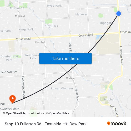 Stop 10 Fullarton Rd - East side to Daw Park map