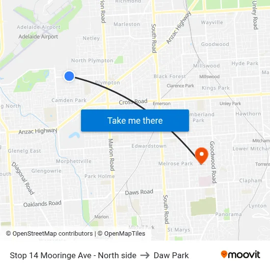 Stop 14 Mooringe Ave - North side to Daw Park map