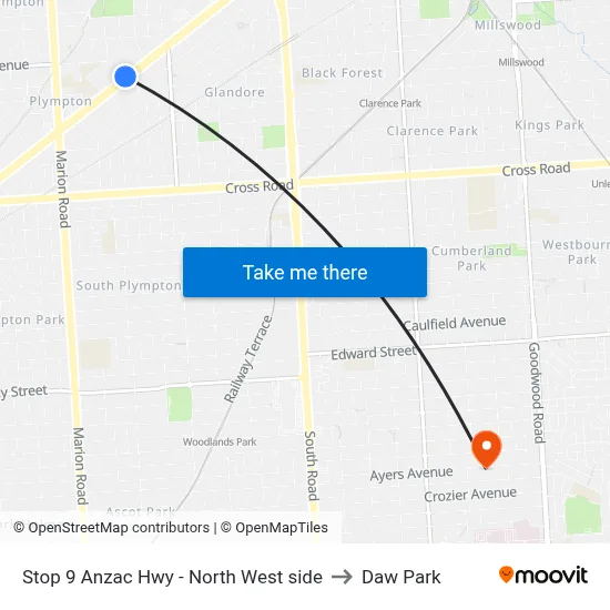 Stop 9 Anzac Hwy - North West side to Daw Park map