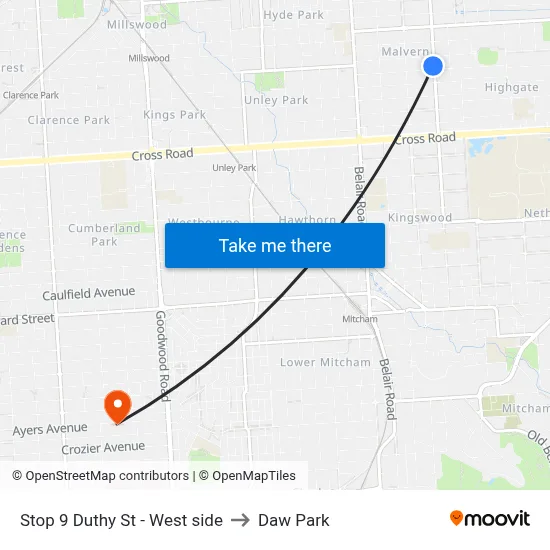 Stop 9 Duthy St - West side to Daw Park map