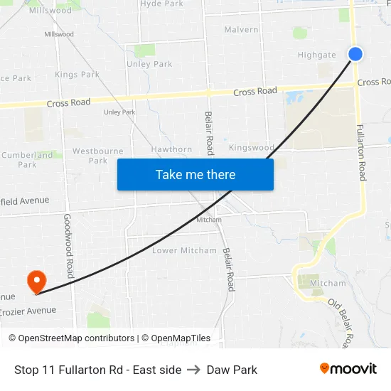 Stop 11 Fullarton Rd - East side to Daw Park map
