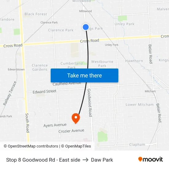 Stop 8 Goodwood Rd - East side to Daw Park map