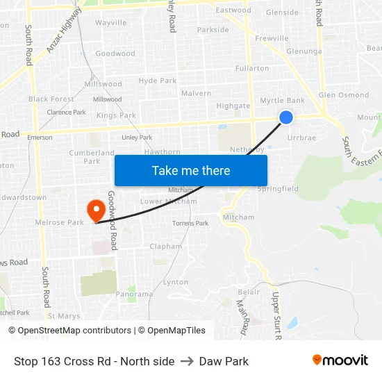Stop 163 Cross Rd - North side to Daw Park map