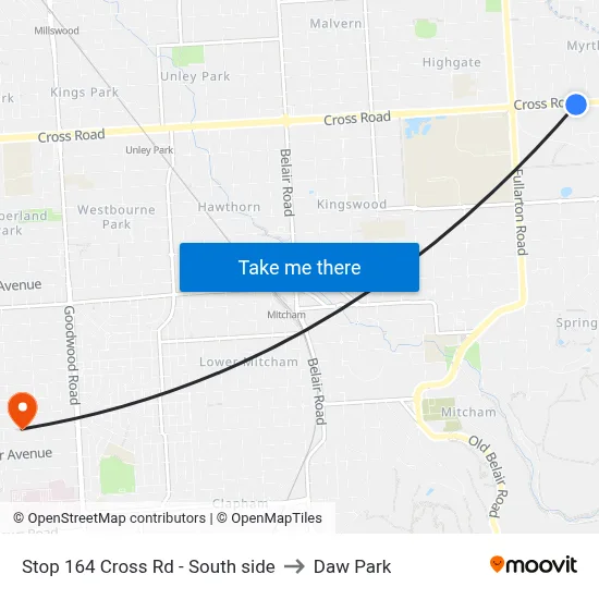 Stop 164 Cross Rd - South side to Daw Park map