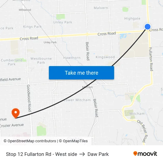 Stop 12 Fullarton Rd - West side to Daw Park map