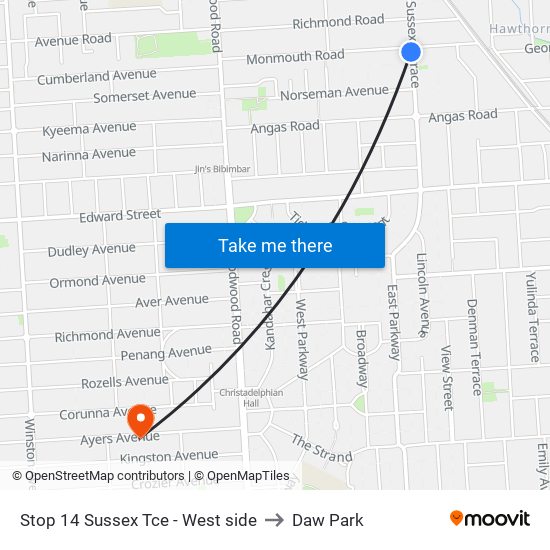 Stop 14 Sussex Tce - West side to Daw Park map