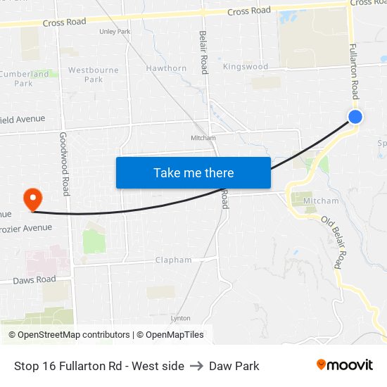 Stop 16 Fullarton Rd - West side to Daw Park map