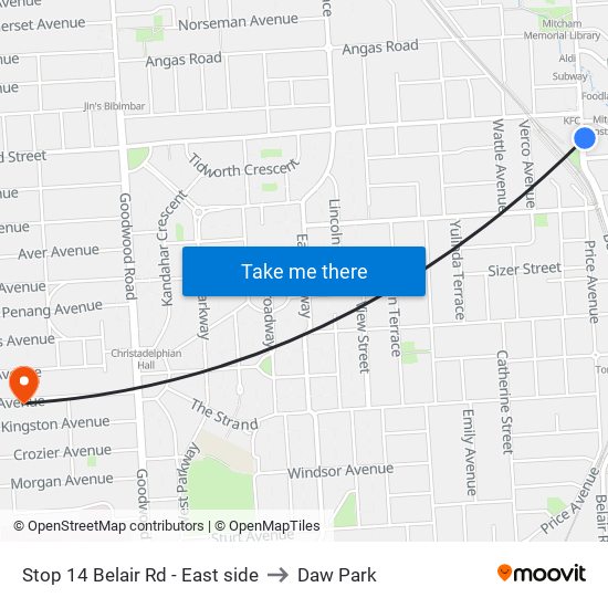 Stop 14 Belair Rd - East side to Daw Park map