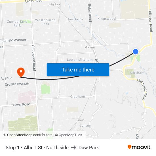 Stop 17 Albert St - North side to Daw Park map