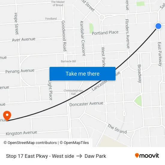 Stop 17 East Pkwy - West side to Daw Park map