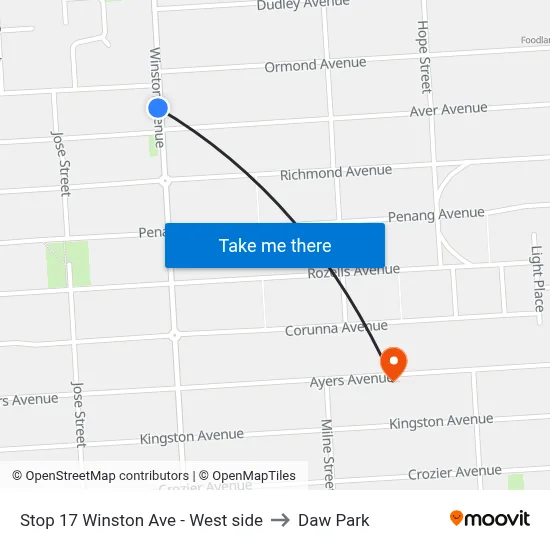 Stop 17 Winston Ave - West side to Daw Park map