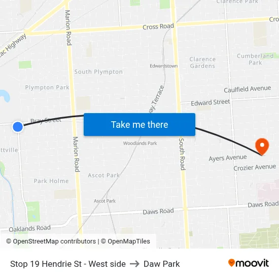 Stop 19 Hendrie St - West side to Daw Park map