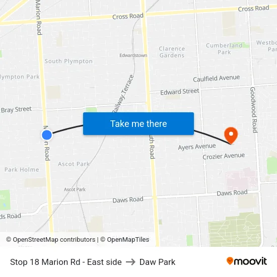 Stop 18 Marion Rd - East side to Daw Park map