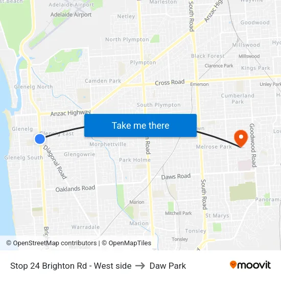 Stop 24 Brighton Rd - West side to Daw Park map