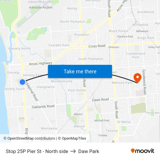 Stop 25P Pier St - North side to Daw Park map