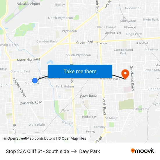 Stop 23A Cliff St - South side to Daw Park map