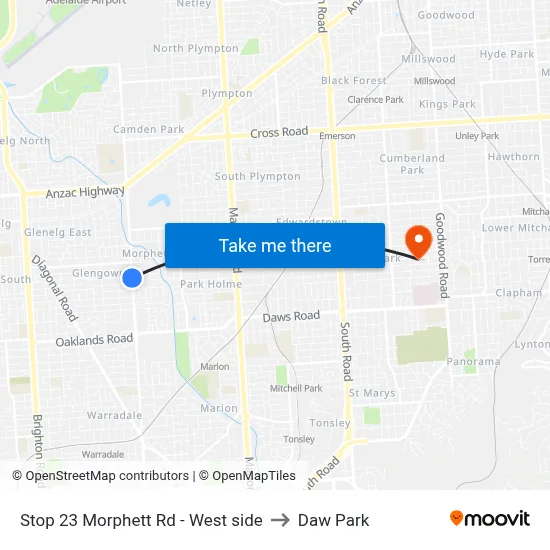 Stop 23 Morphett Rd - West side to Daw Park map