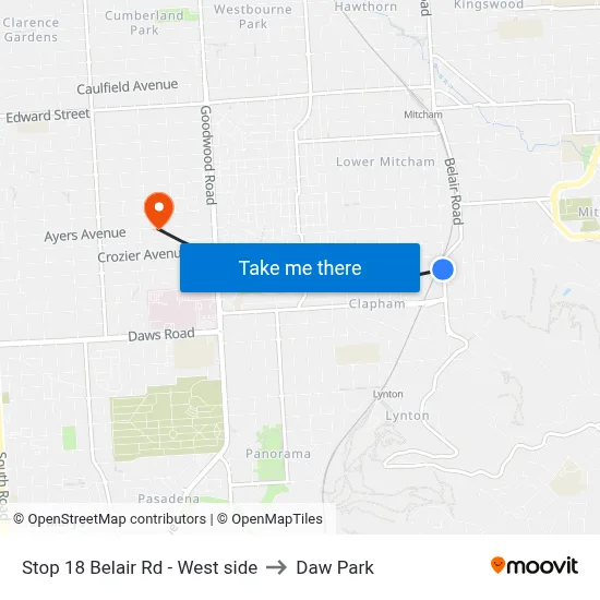 Stop 18 Belair Rd - West side to Daw Park map
