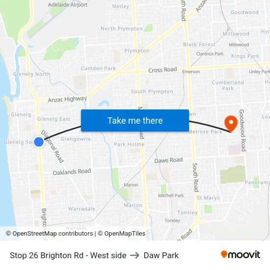 Stop 26 Brighton Rd - West side to Daw Park map