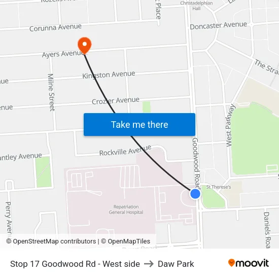 Stop 17 Goodwood Rd - West side to Daw Park map
