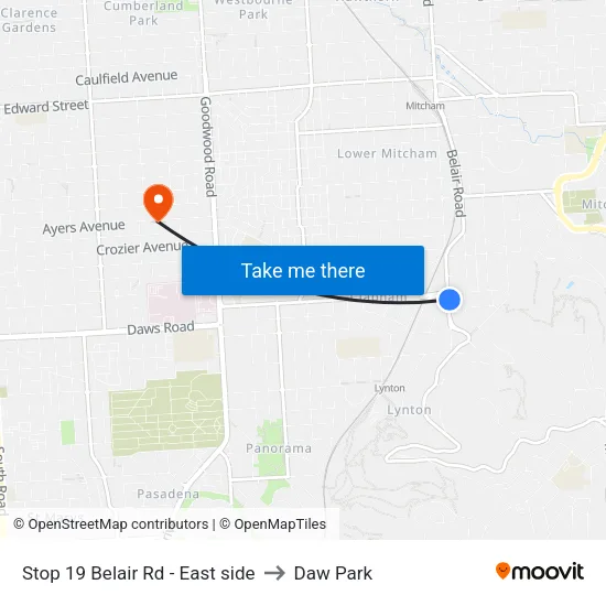 Stop 19 Belair Rd - East side to Daw Park map