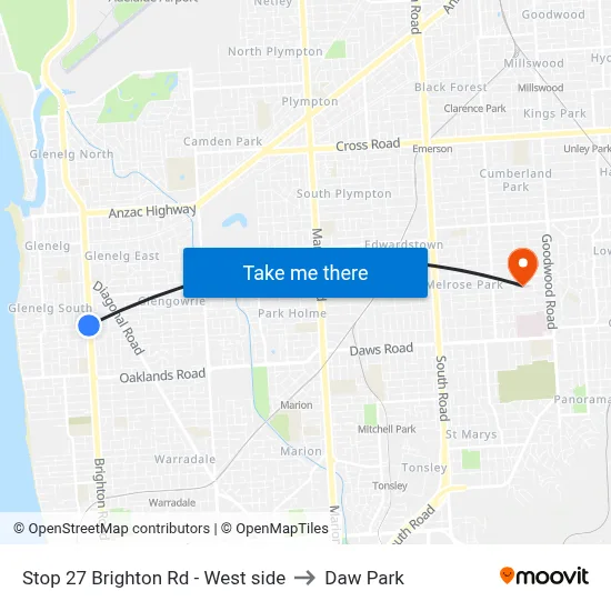 Stop 27 Brighton Rd - West side to Daw Park map