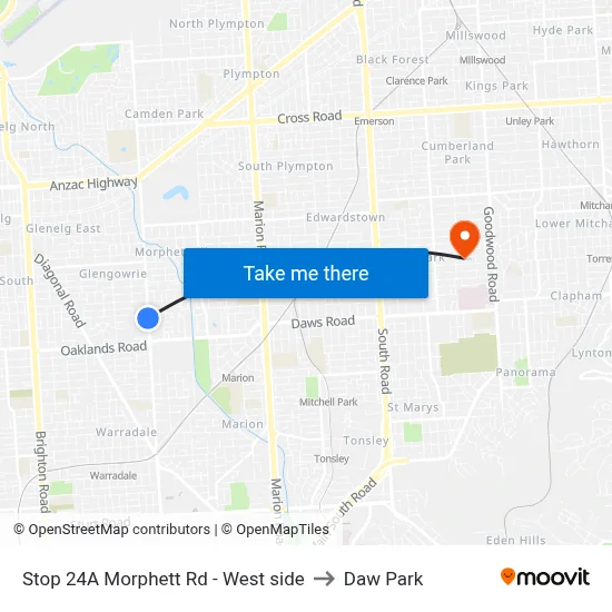 Stop 24A Morphett Rd - West side to Daw Park map