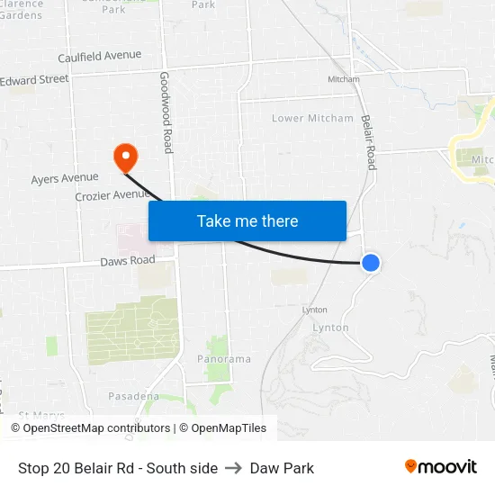 Stop 20 Belair Rd - South side to Daw Park map