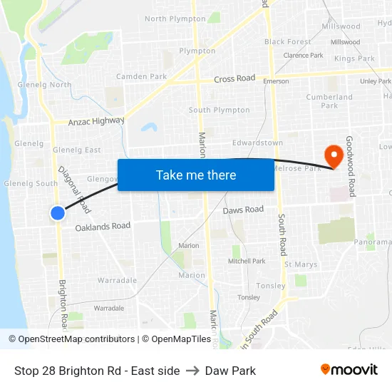 Stop 28 Brighton Rd - East side to Daw Park map