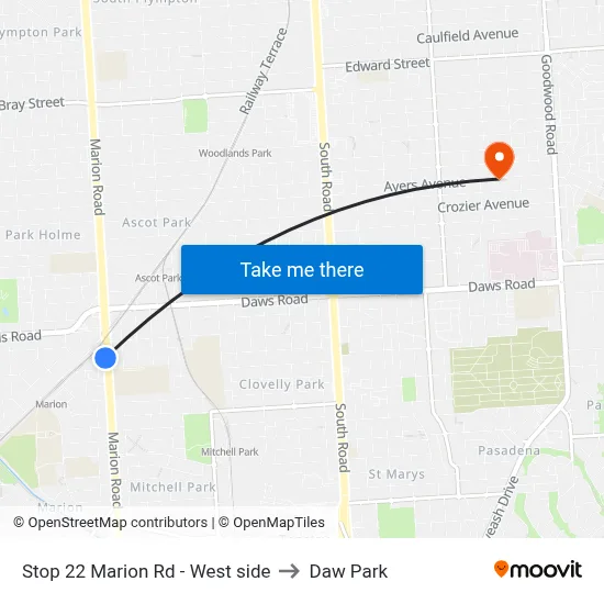 Stop 22 Marion Rd - West side to Daw Park map